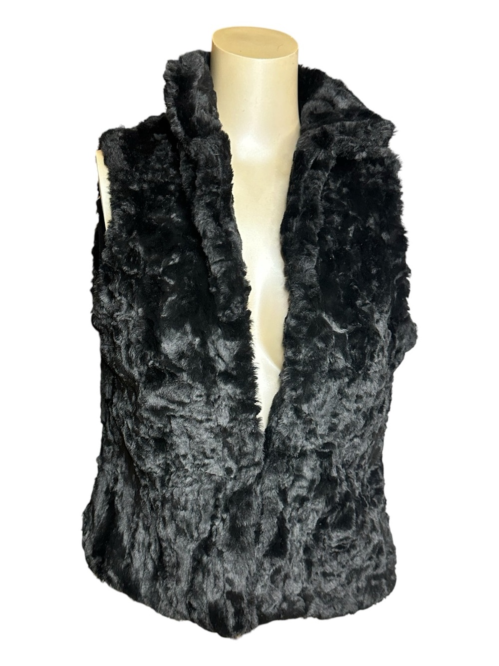 Outdoor Edition Parkhurst Black Faux Fur Hook Front Vest Boho Glam Medium
